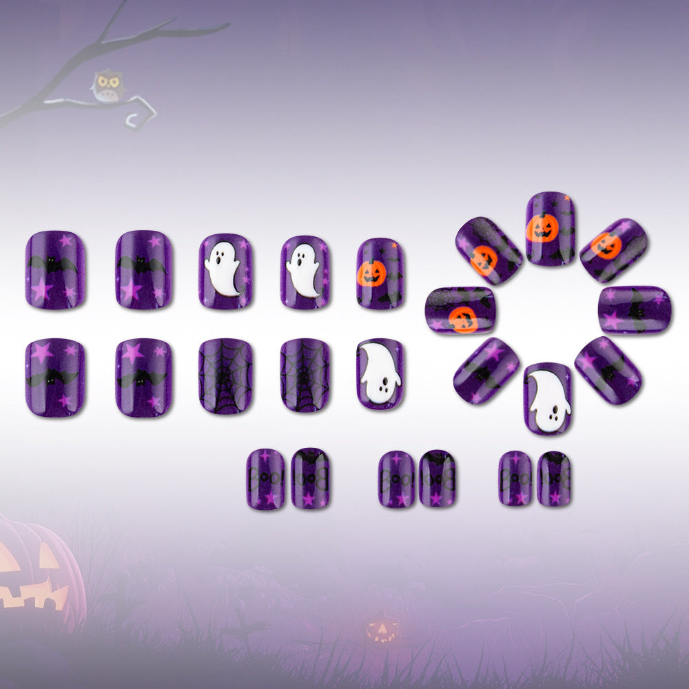 Purple Spooky Pumpkin Ghost Halloween Press-On Nails (24 Pcs Mix & Match)