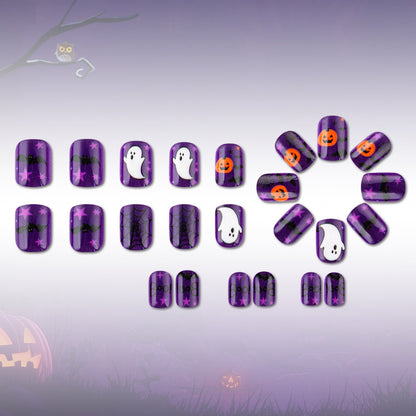 Purple Spooky Pumpkin Ghost Halloween Press-On Nails (24 Pcs Mix & Match)