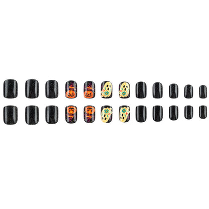 Day of the Dead Ghost Pumpkin Halloween Press-On Nails (24 Pcs Universal Fit)