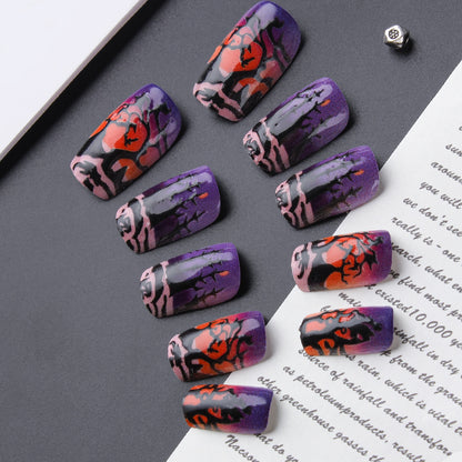 Purple Spooky Forest Halloween Press-On Nails (24 Pcs Universal Fit)