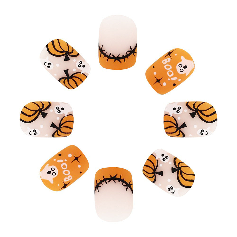 Pumpkin Stitched French Halloween Press-On Nails (24 Pcs Mix & Match)