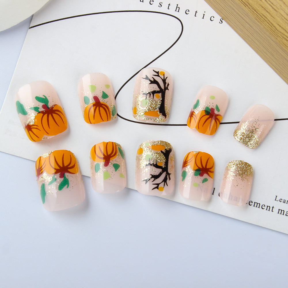 Autumn Pumpkin Patch Glitter Press-On Nails (24 Pcs Universal Fit)