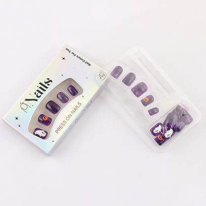 Purple Spooky Pumpkin Ghost Halloween Press-On Nails (24 Pcs Mix & Match)