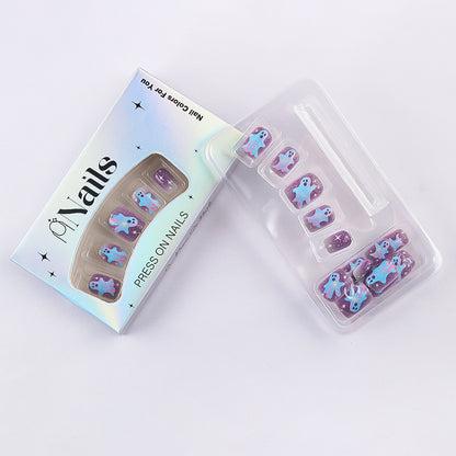Pastel Galaxy Ghost Halloween Press-On Nails (24 Pcs Universal Fit)