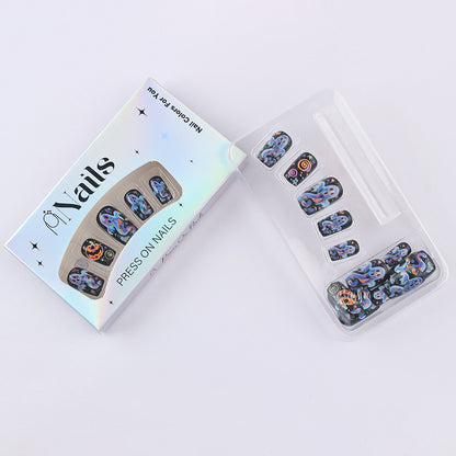 Neon Psychedelic Ghost Halloween Press-On Nails (24 Pcs Universal Fit)
