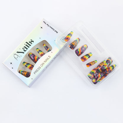 Retro Psychedelic Halloween Coffin Press-On Nails (24 Pcs Universal Fit)