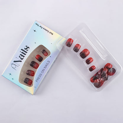 Black Red Ombre Spider Web Halloween Press-On Nails (24 Pcs Universal Fit)