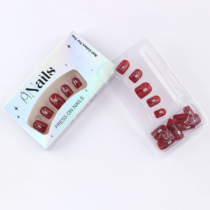 Crimson Glitter Spider Halloween Press-On Nails (24 Pcs Universal Fit)