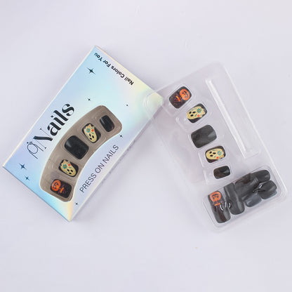 Day of the Dead Ghost Pumpkin Halloween Press-On Nails (24 Pcs Universal Fit)