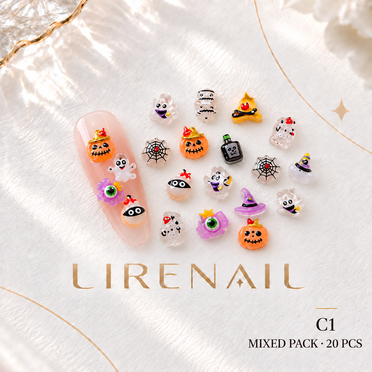 Halloween Resin Nail Charms – 20 Pcs Mini Translucent Mixed Pack – Mixed Pack (20 pcs)