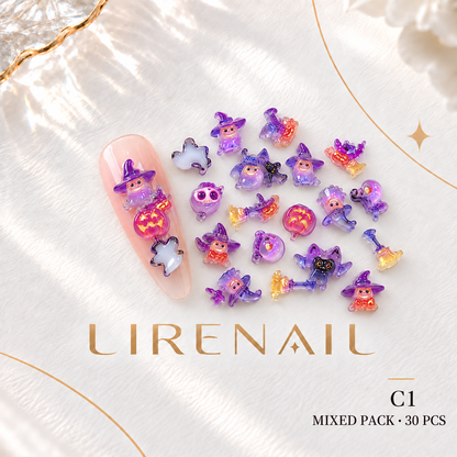 Halloween Resin Nail Charms – 30 Pcs Purple Glitter Mixed Pack – Mixed Pack (30 pcs)