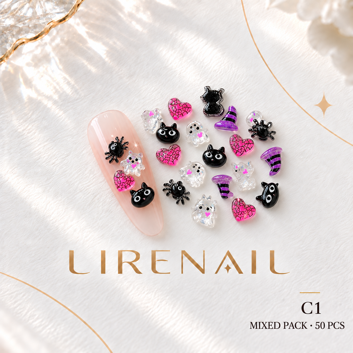 Halloween Resin Nail Charms – 50 Pcs Kawaii Mixed Pack – Mixed Pack (50 pcs)