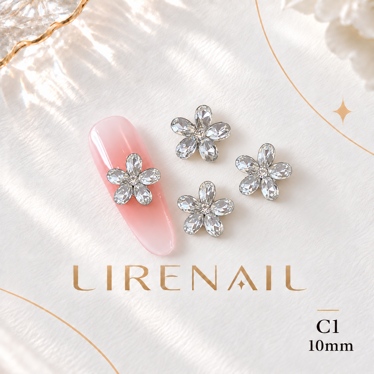 Sparkle Cluster Nail Charms – Five Petal Crystal Flower Gems (8 Colors) – C1/1pc