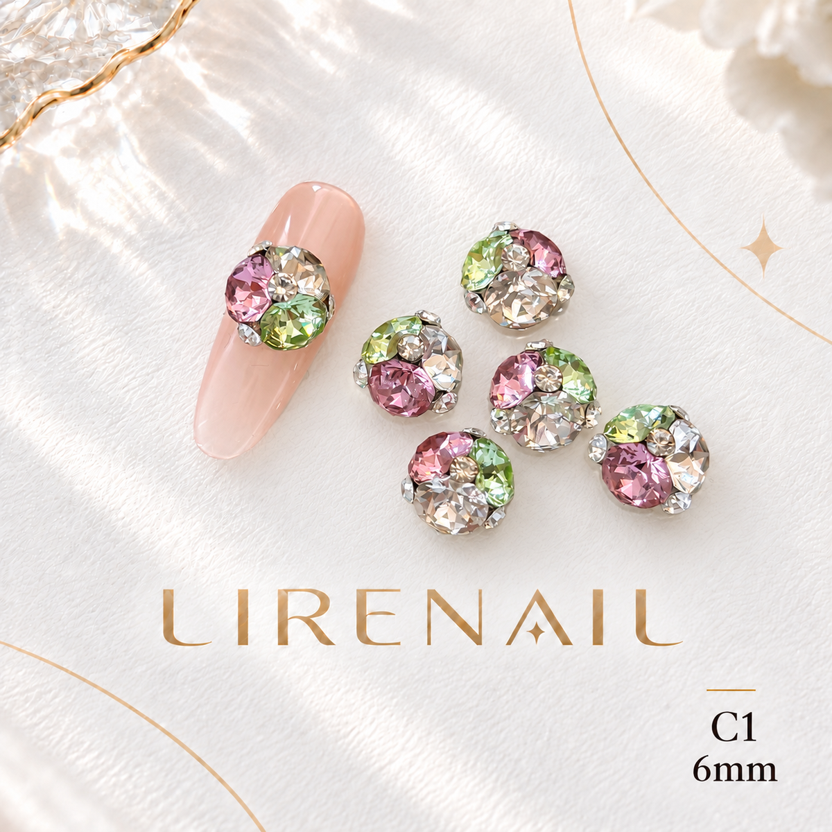 Sparkle Cluster Nail Charms – Vivid Crystal Color Mix (5 Blends) – C1/1pc