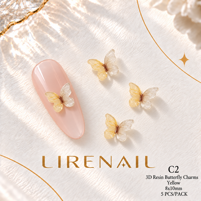 3D Resin Butterfly Nail Charms – Resin & Rhinestone Styles, 5 Pcs – 3D Resin – Yellow 8x10mm