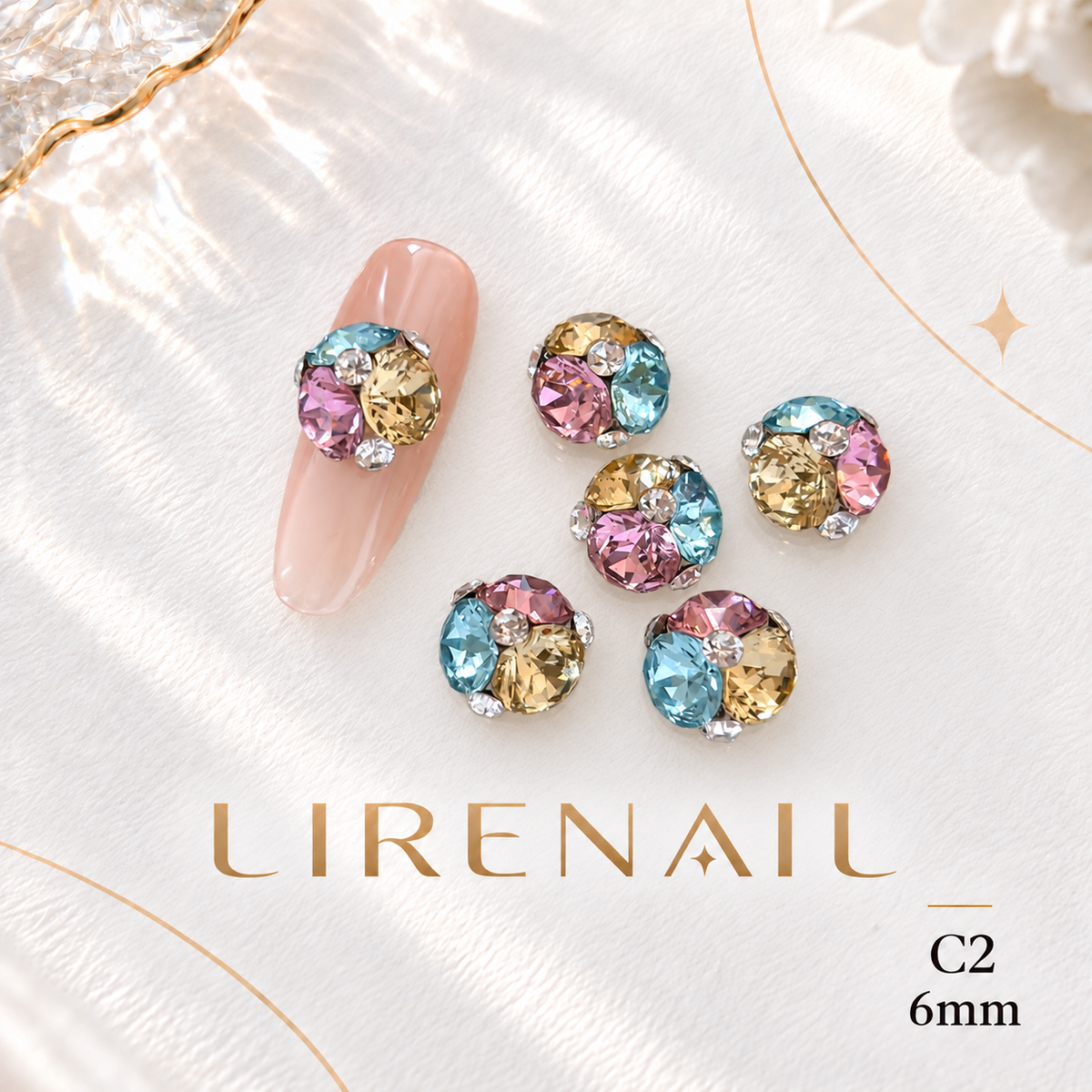 Sparkle Cluster Nail Charms – Vivid Crystal Color Mix (5 Blends) – C2/1pc
