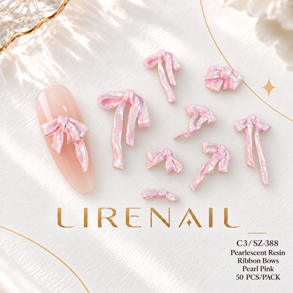 Pearlescent Resin Ribbon Bow Nail Charms – 50 Pcs – Pearl Pink