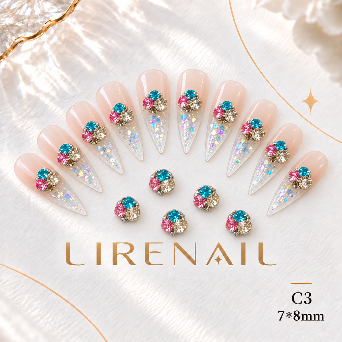 Sparkle Cluster Nail Charms – Candy Crystal Color Mix (5 Blends) – C3/1pc