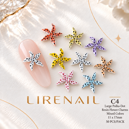 Leopard & Polka Dot Resin Flower Nail Charms – 50 Pcs – Polka Dot – Large 11x17mm