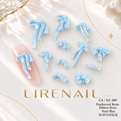Pearlescent Resin Ribbon Bow Nail Charms – 50 Pcs – Pearl Blue