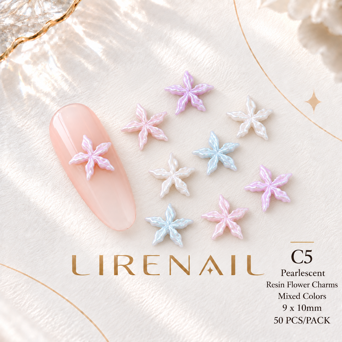 Leopard & Polka Dot Resin Flower Nail Charms – 50 Pcs – Pearlescent – Small 9x10mm