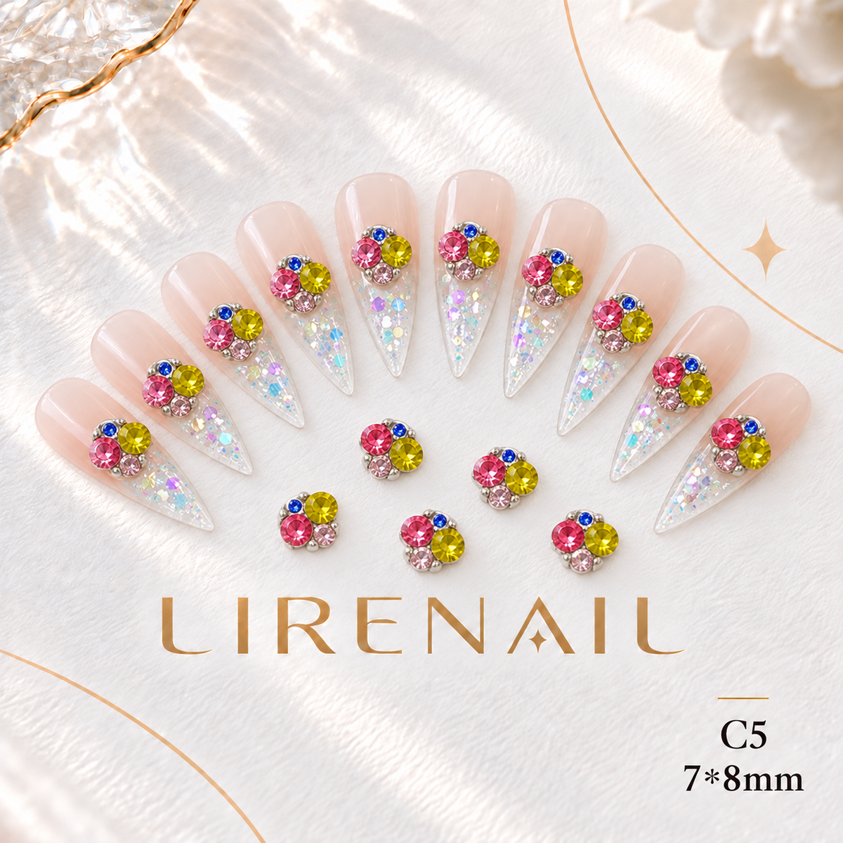 Sparkle Cluster Nail Charms – Candy Crystal Color Mix (5 Blends) – C5/1pc
