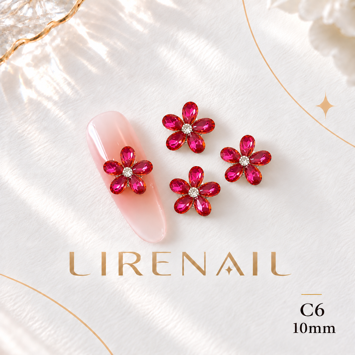 Sparkle Cluster Nail Charms – Five Petal Crystal Flower Gems (8 Colors) – C6/1pc