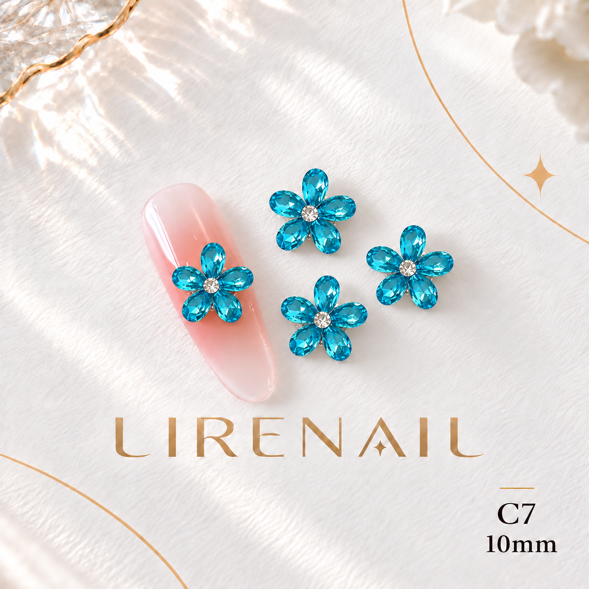 Sparkle Cluster Nail Charms – Five Petal Crystal Flower Gems (8 Colors) – C7/1pc