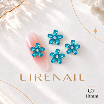 Sparkle Cluster Nail Charms – Five Petal Crystal Flower Gems (8 Colors) – C7/1pc