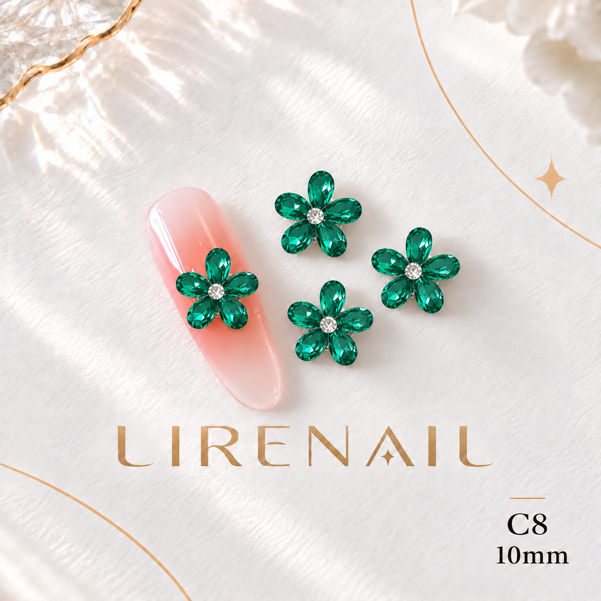 Sparkle Cluster Nail Charms – Five Petal Crystal Flower Gems (8 Colors) – C8/1pc