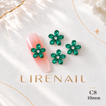 Sparkle Cluster Nail Charms – Five Petal Crystal Flower Gems (8 Colors) – C8/1pc