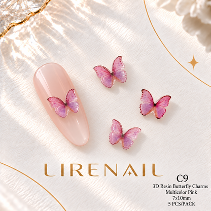 3D Resin Butterfly Nail Charms – Resin & Rhinestone Styles, 5 Pcs – 3D Resin – Multicolor Pink 7x10mm