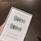 Light Blue Haze – Soft Blue Crystal Floral Press-On Nails
