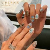 Light Blue Haze – Soft Blue Crystal Floral Press-On Nails