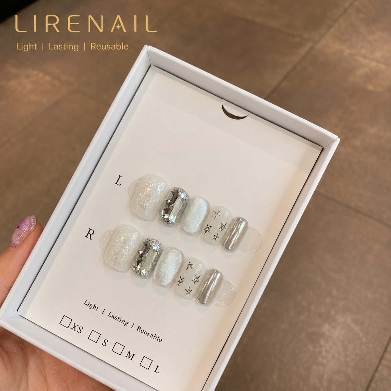 Silver Frost – Iridescent Crystal Star Press-On Nails