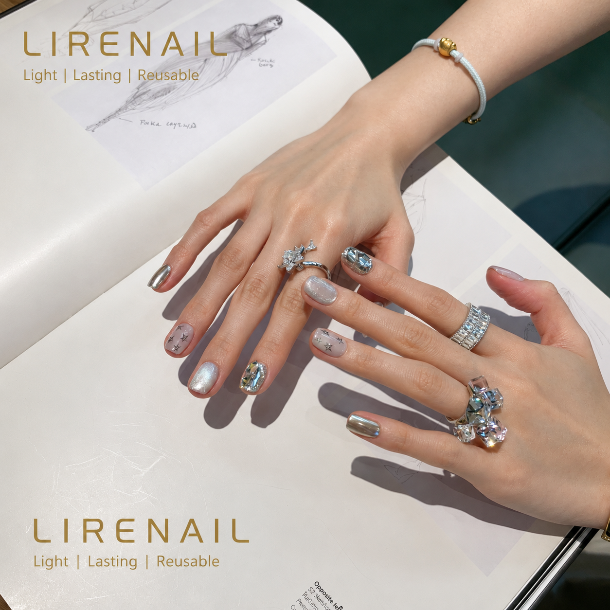 Silver Frost – Iridescent Crystal Star Press-On Nails