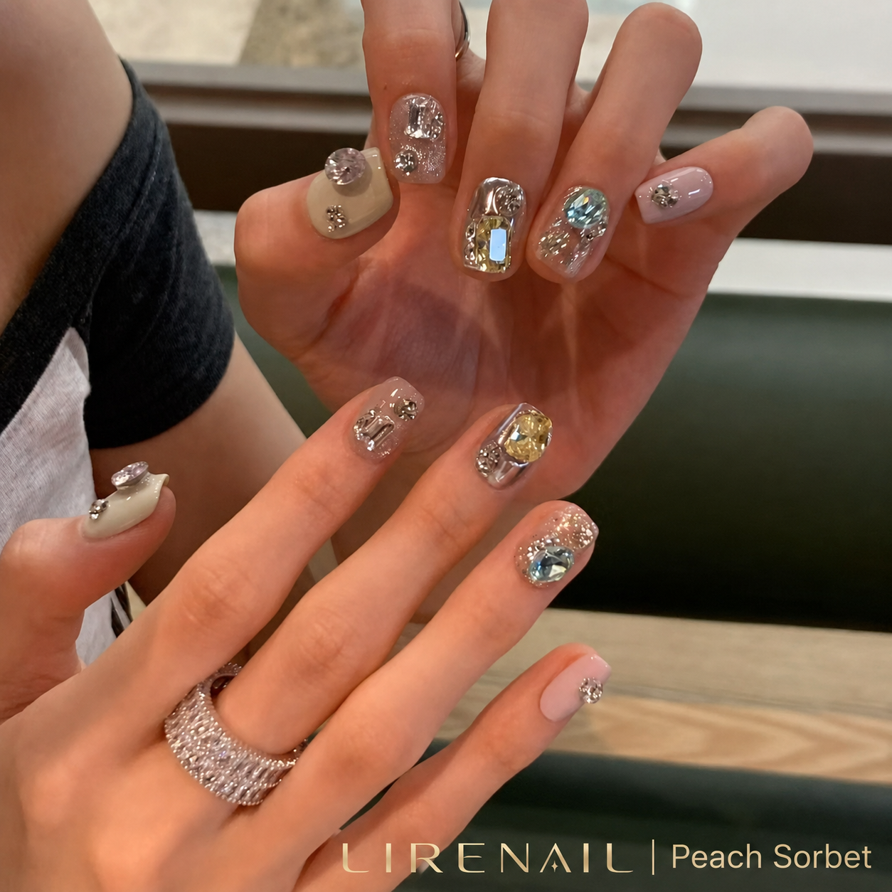 Peach Sorbet – Nude Crystal Press-On Nails