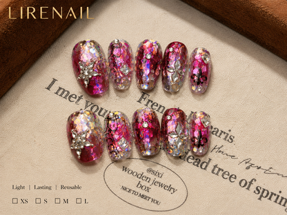Scarlet Relic – Red Gold Jeweled Press-On Nails