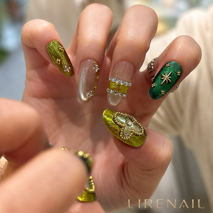 Emerald Empress – Green Gold Luxury Press-On Nails