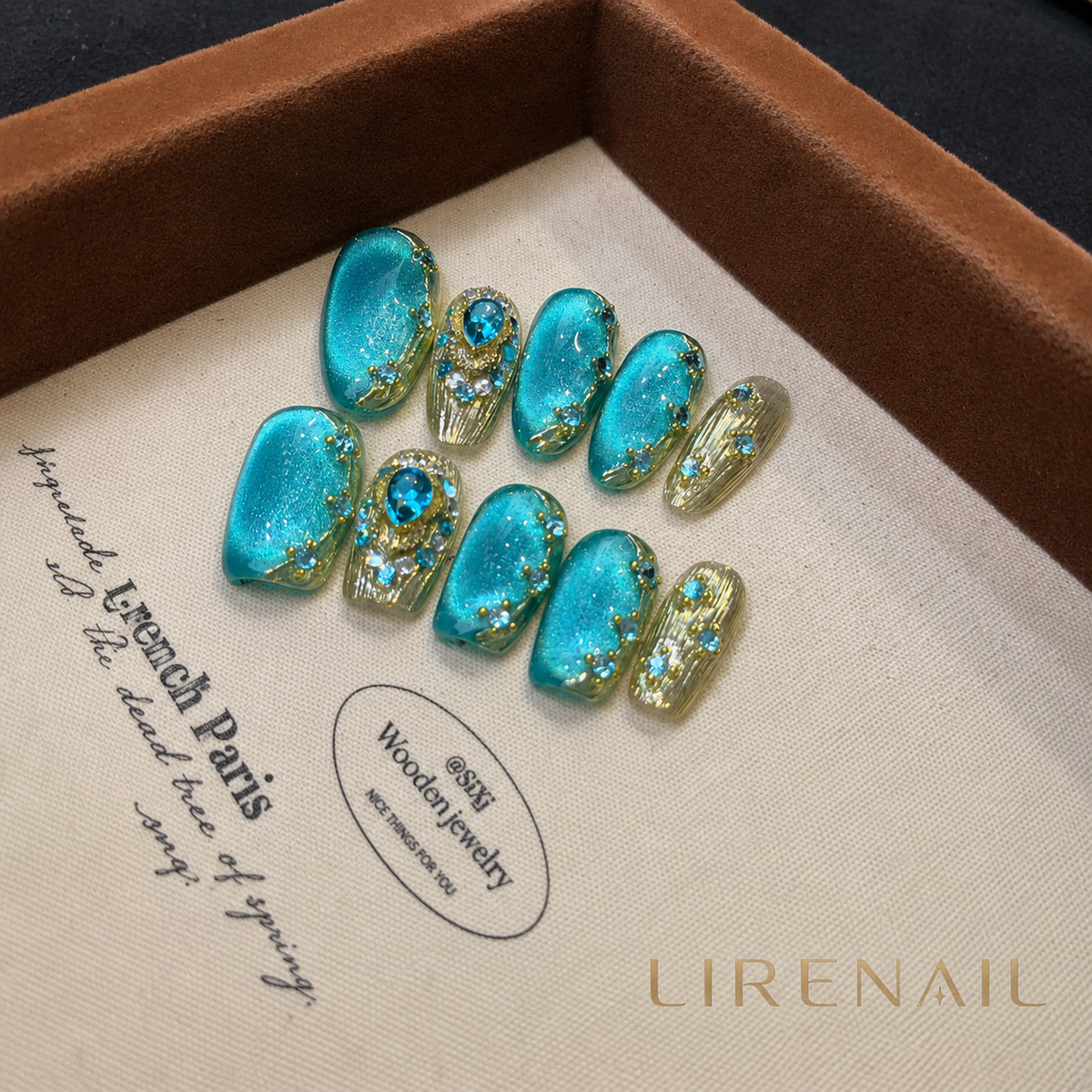 Azure Treasure – Turquoise Crystal Press-On Nails