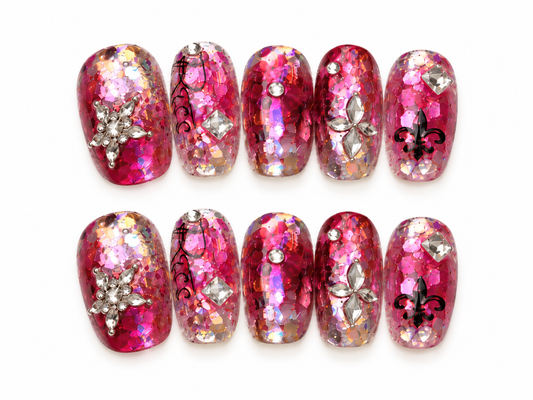 Scarlet Relic – Red Gold Jeweled Press-On Nails