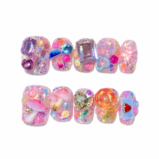 Cosmic Confection – Colorful Gem Press-On Nails