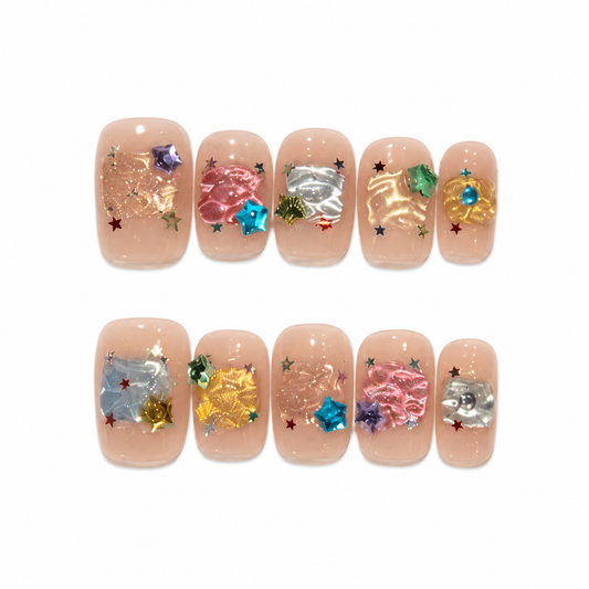 Colorful Stars – Starry Gem Press-On Nails