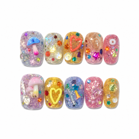 Rainbow Fairy Brown – Rainbow Gem Press-On Nails
