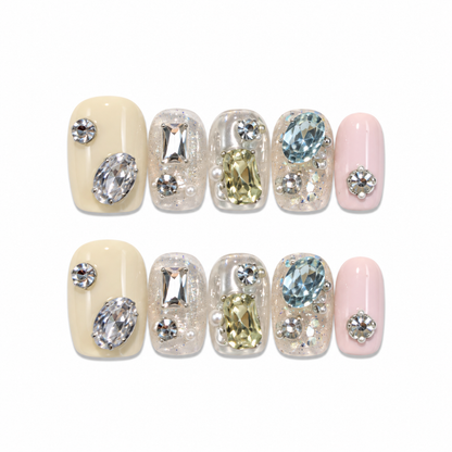 Peach Sorbet – Nude Crystal Press-On Nails
