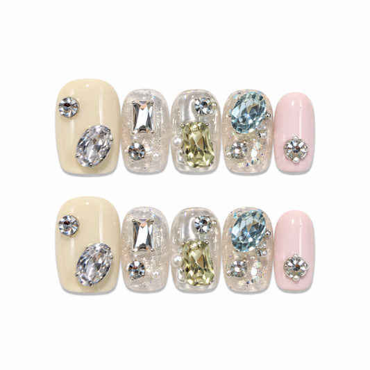 Peach Sorbet – Nude Crystal Press-On Nails