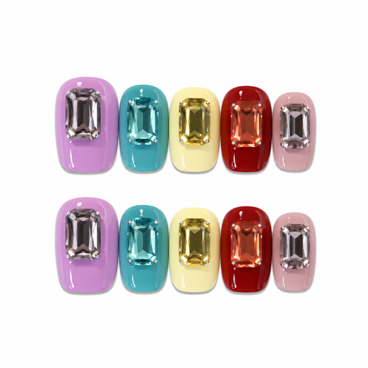 Silver Bloom – Crystal Floral Press-On Nails