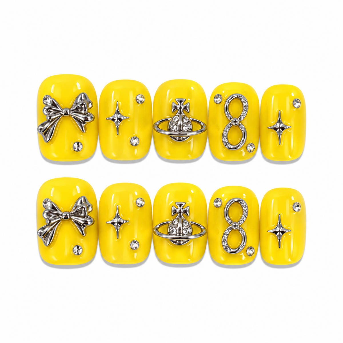 Risky Party – Yellow Crystal Bow Press-On Nails