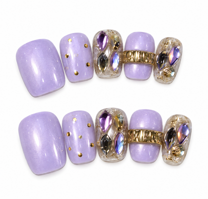 Wisteria Sunset – Lavender Crystal Bow Press-On Nails