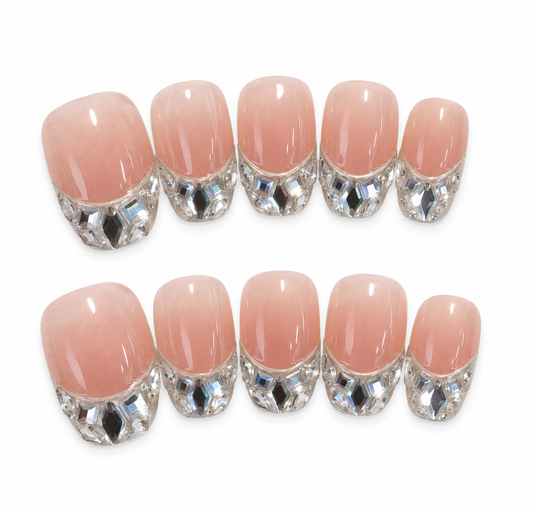 Rosemary – Soft Pink Crystal Press-On Nails